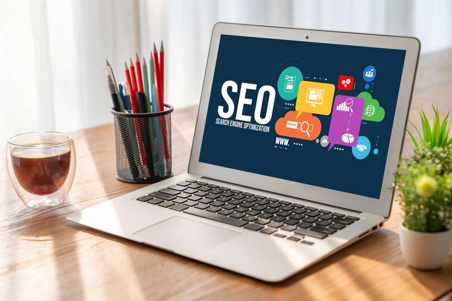 SEO optimization on laptop